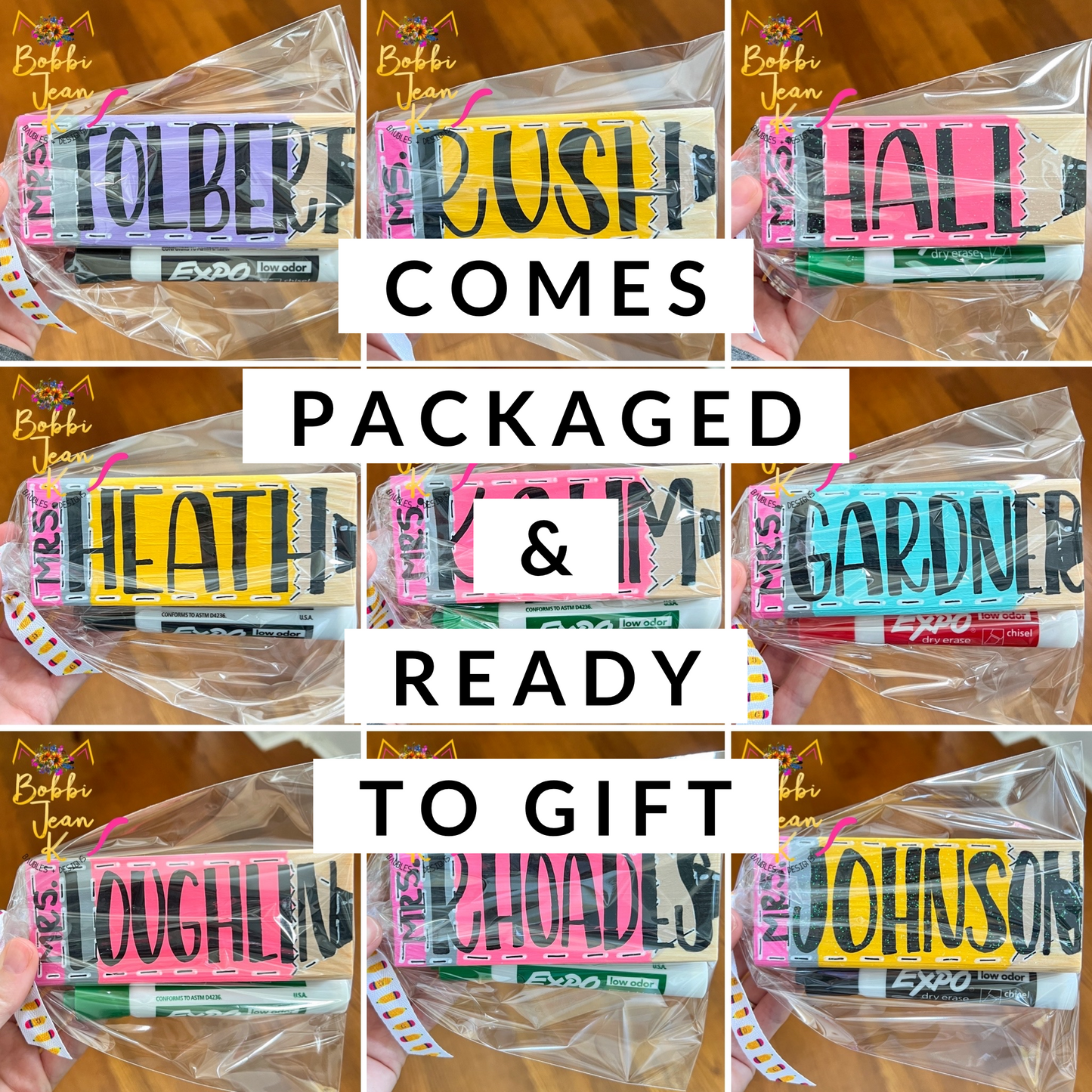 Hand Painted & Lettered Dry Erase Eraser + Marker Gift Set: Choose from 5 Pencil Colors
